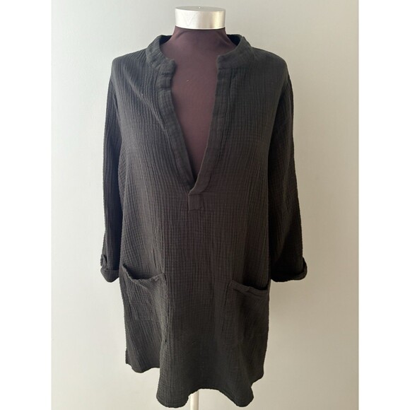 Kona Sol Shirt Dress Black Gauze Womens L Swimsuit Pool Vacation Beach Cover Up - Picture 1 of 16